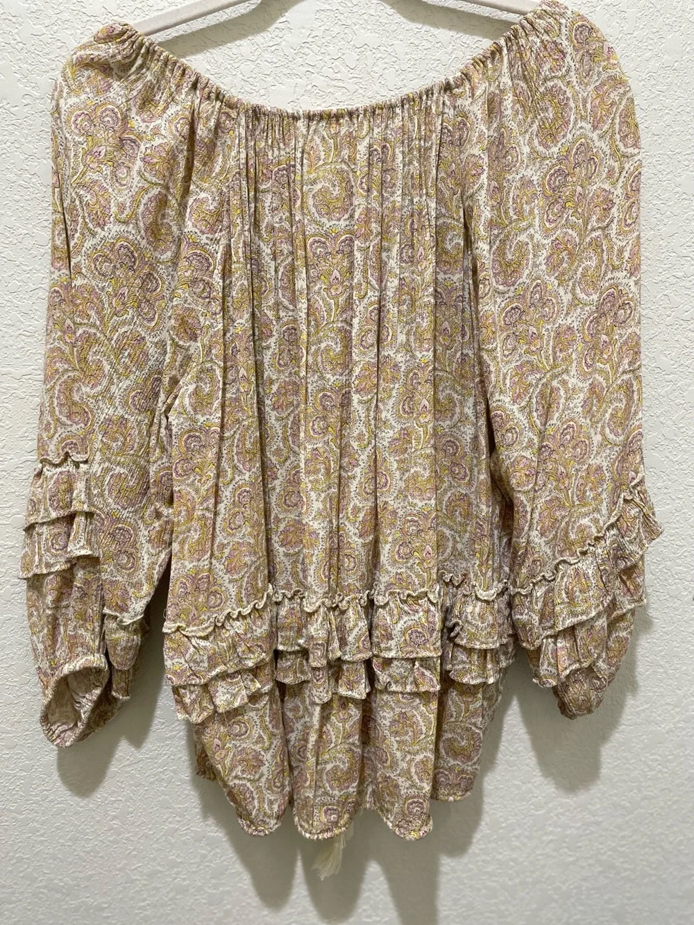 Ralph Lauren Denim & Supply Beige Paisley Tassel Tie-Neck Ruffle Blouse - Picture 3 of 6